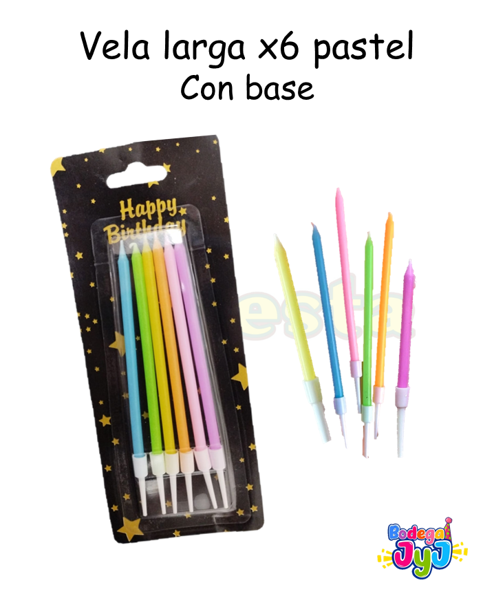 VELA LARGA X6 PASTEL CON BASE SL-3123