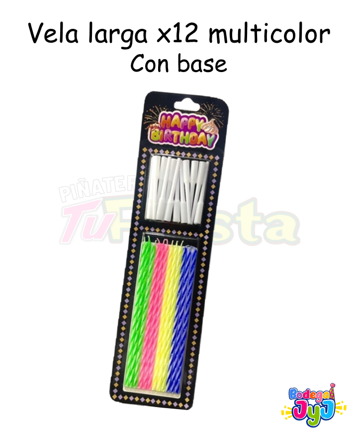 VELA LARGA X12 MULTICOLOR CON BASE SL-2199