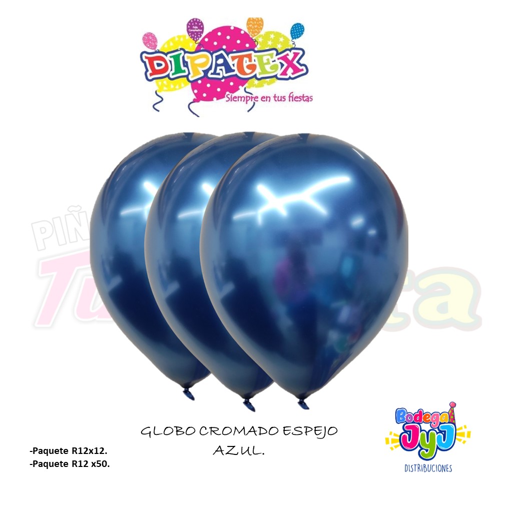 GLOBO CROMADO ESPEJO DIPATEX AZUL.