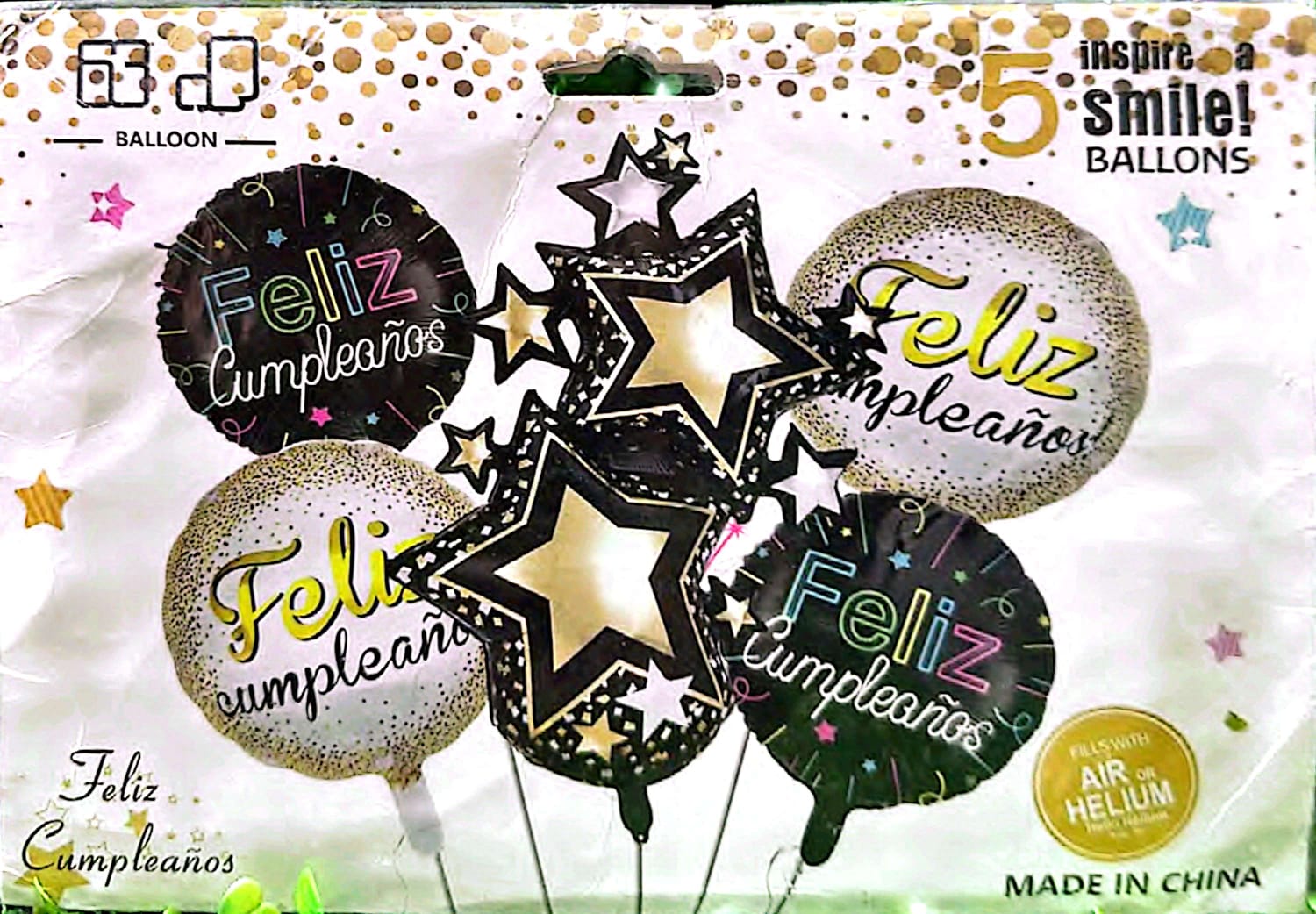SET GLOBOS X5 FELIZ CUMPLEAÑOS ESTRELLAS GYR-1053