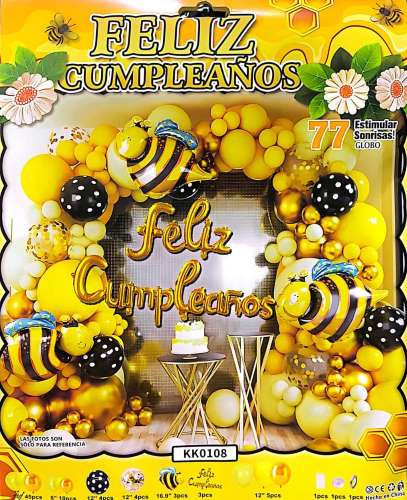SET GLOBOS X77 ABEJA CON FELIZ CUMPLEAÑOS DW70118