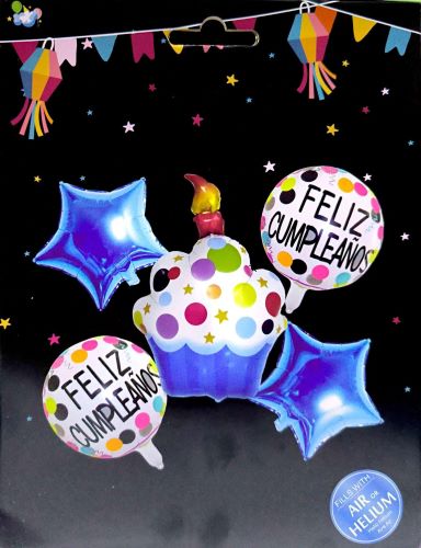 SET GLOBOS X5 CUP CAKE AZUL