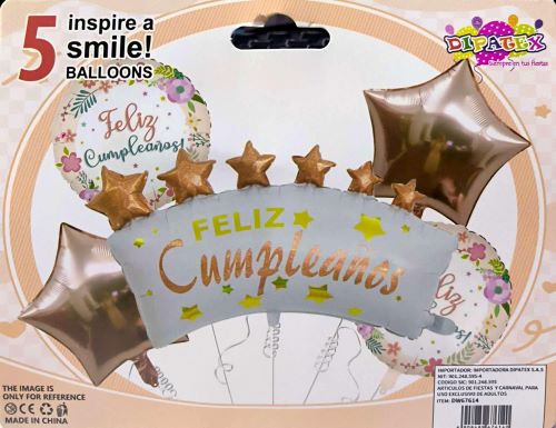 SET GLOBOS X5 FELIZ CUMPLEAÑOS ORO ROSA DW67614