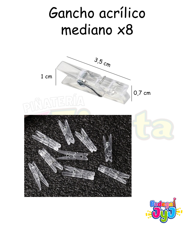 GANCHO ACRILICO MEDIANO X8 DE 3.5CM