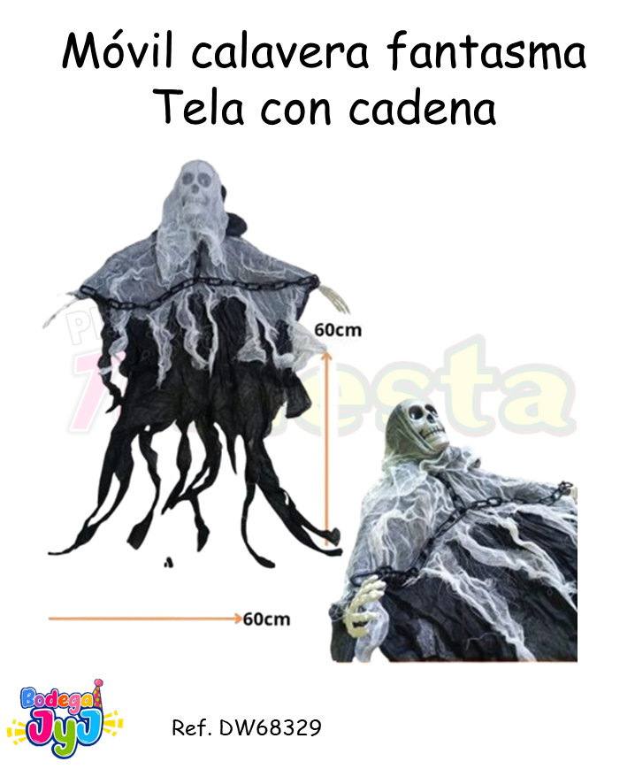 MOVIL FANTASMA TELA CON CALAVERA Y CADENA DW68329