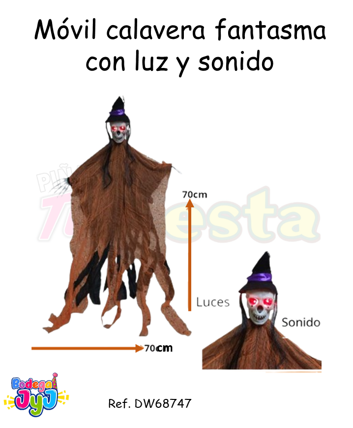 MOVIL FANTASMA TELA CON CALAVERA LUZ Y SONIDO DW68747