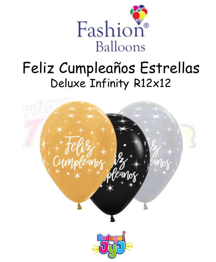 GLOBO INFINITY R12 X12 FELIZ CUMPLEAÑOS ESTRELLAS DELUXE FASHION BALLONS
