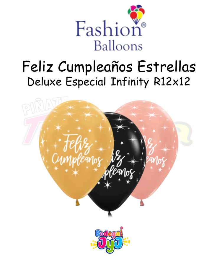 GLOBO INFINITY R12 X12 FELIZ CUMPLEAÑOS ESTRELLAS DELUXE ESPECIAL FASHION BALLONS