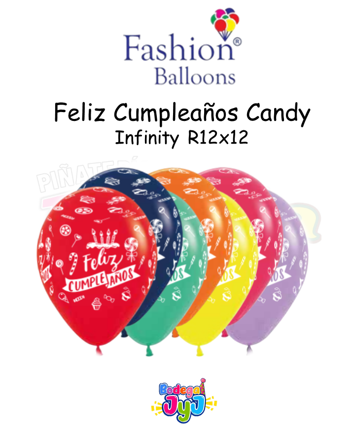 GLOBO INFINITY R12 X12 FELIZ CUMPLEAÑOS CANDY SURTIDO FASHION BALLONS