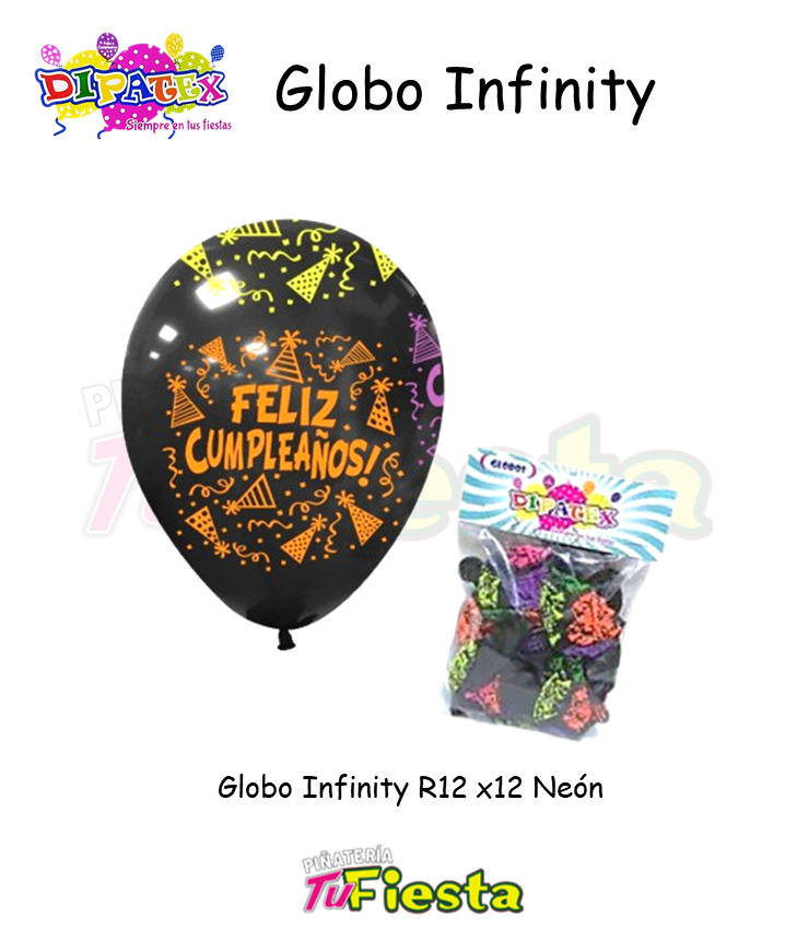 GLOBO R12 X12 NEON FELIZ CUMPLEAÑOS INFINITY DIPATEX