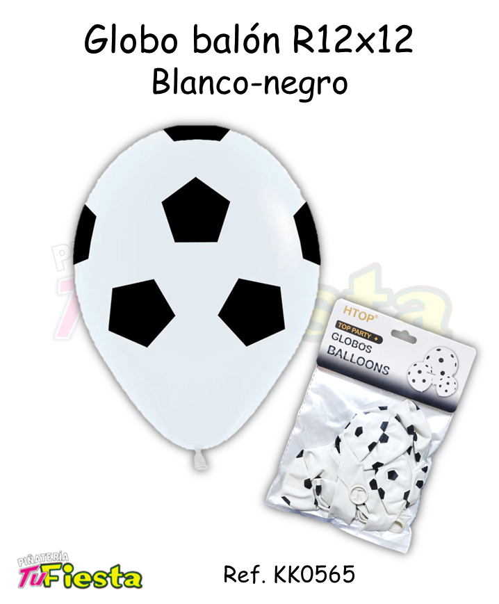 GLOBO BALON R12 X12 UNIDADES BLANCO - NEGRO HTOP KK0565