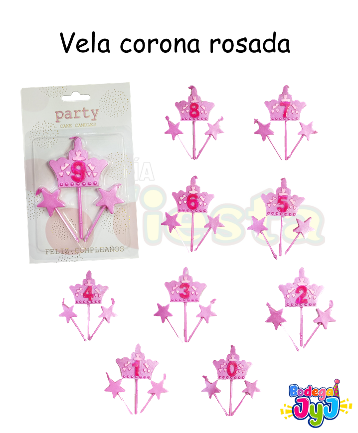 VELA NUMEROS CORONA NIÑA ROSADOS