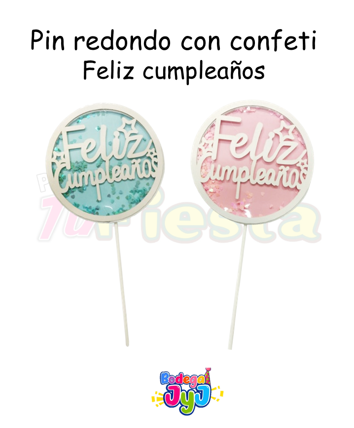 PIN REDONDO FELIZ CUMPLEAÑOS CON CONFETI DW61129