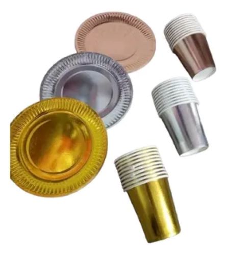 PLATOS Y VASOS X10 METALIZADOS LISOS