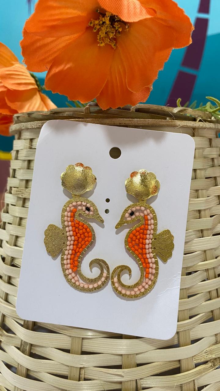 Aretes caballo de mar naranjas