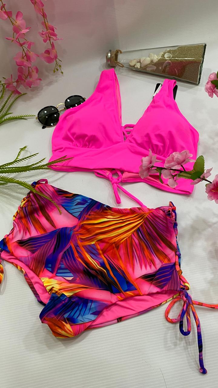 Bikini rosa neon costillero