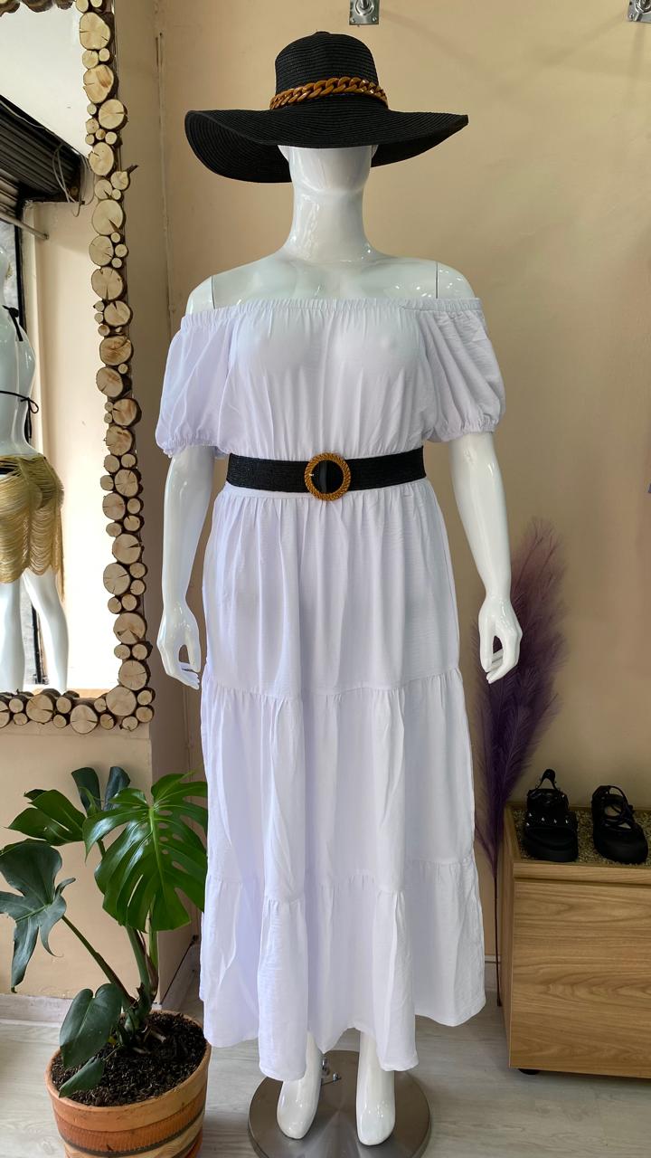 vestido unicolor largo blanco