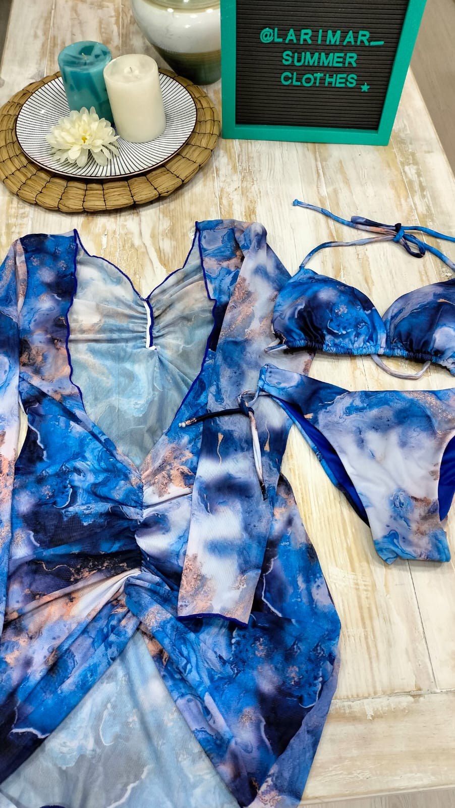 Set 3P azul- dorado con blusa