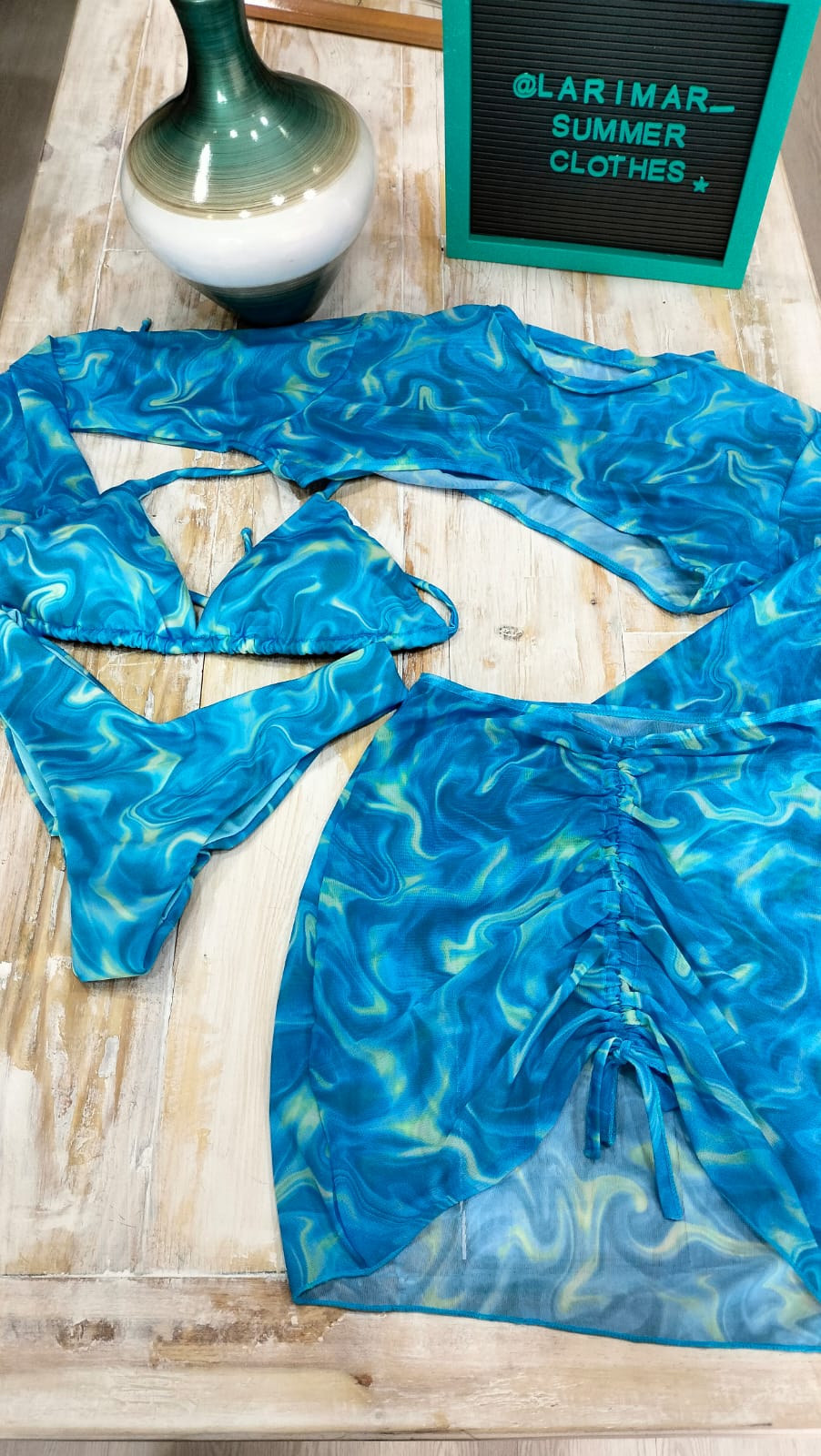 Set 4p azul degrade verde