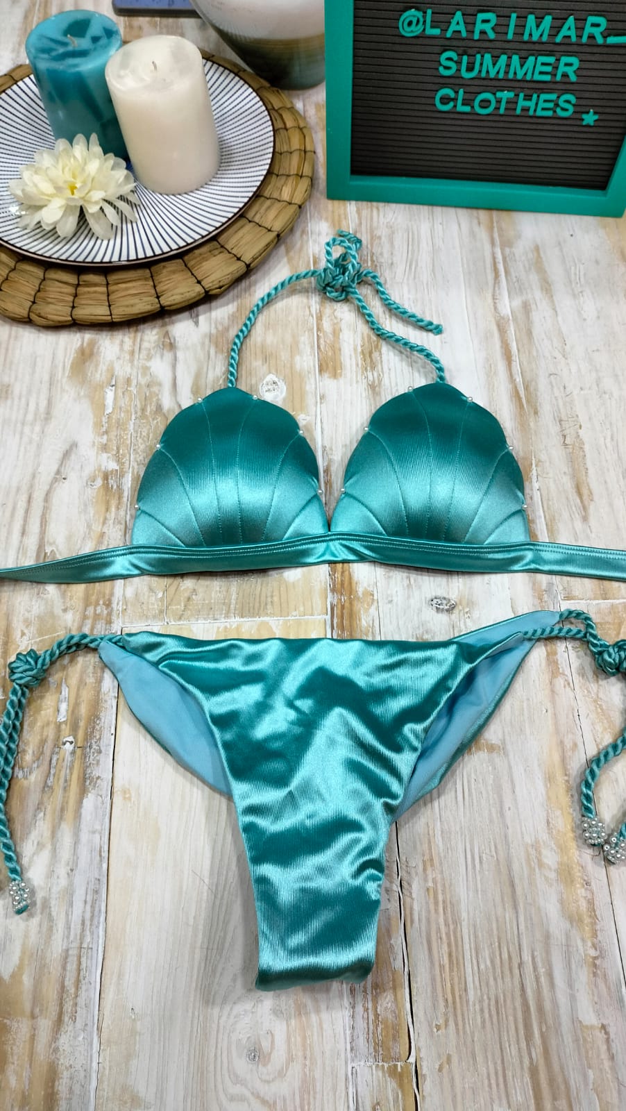 bikini  concha perlas azul capri