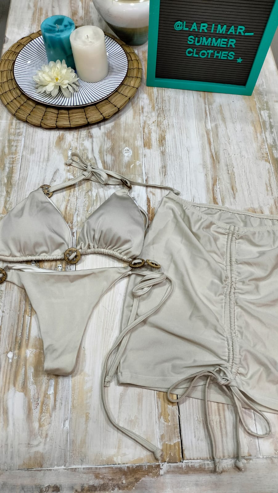 set 3 piezas marfil satinado