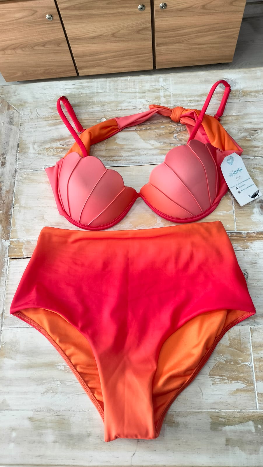 bikini degrade naranja cuerdas copa realce