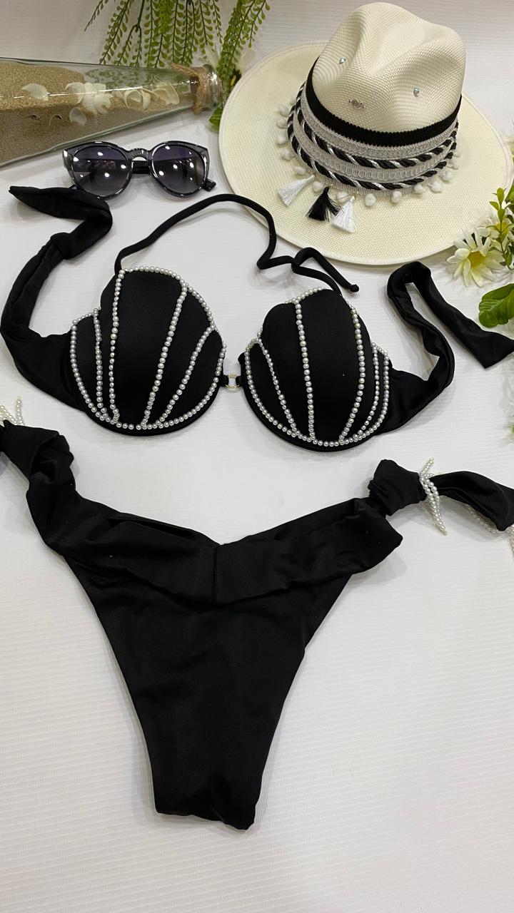 Bikini sirena gris con perlas
