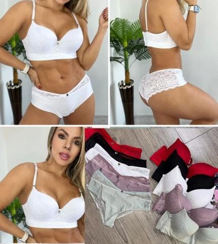 Conjunto 126 Copa varilla y push up encaje en medio de la copa