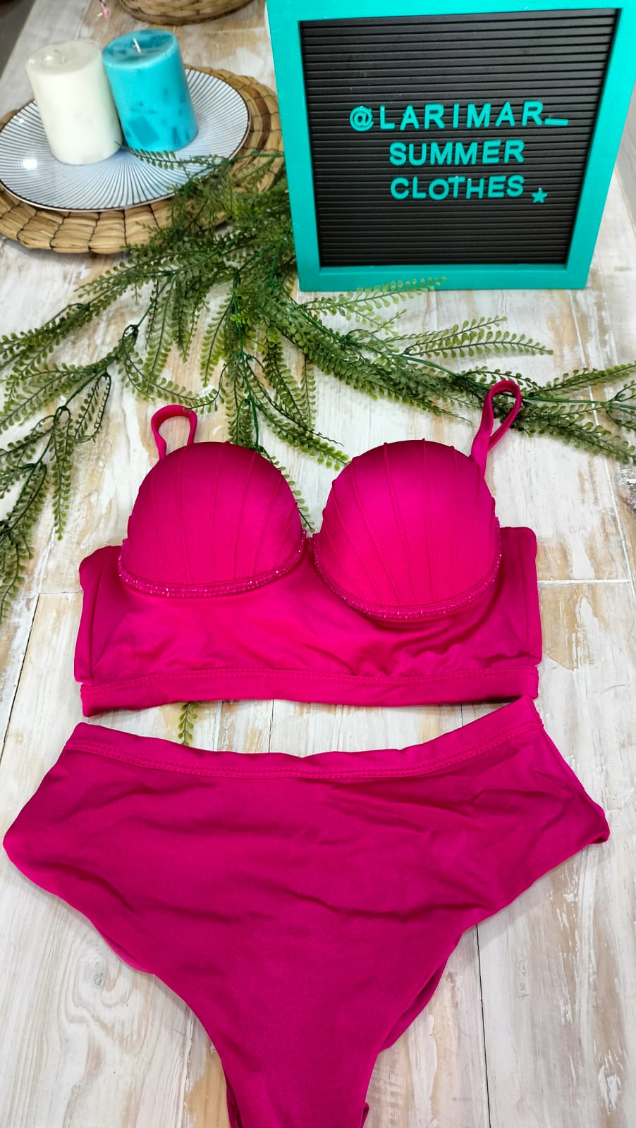 Bikini brassier copa sirena decorada muranos y panty tiro alto