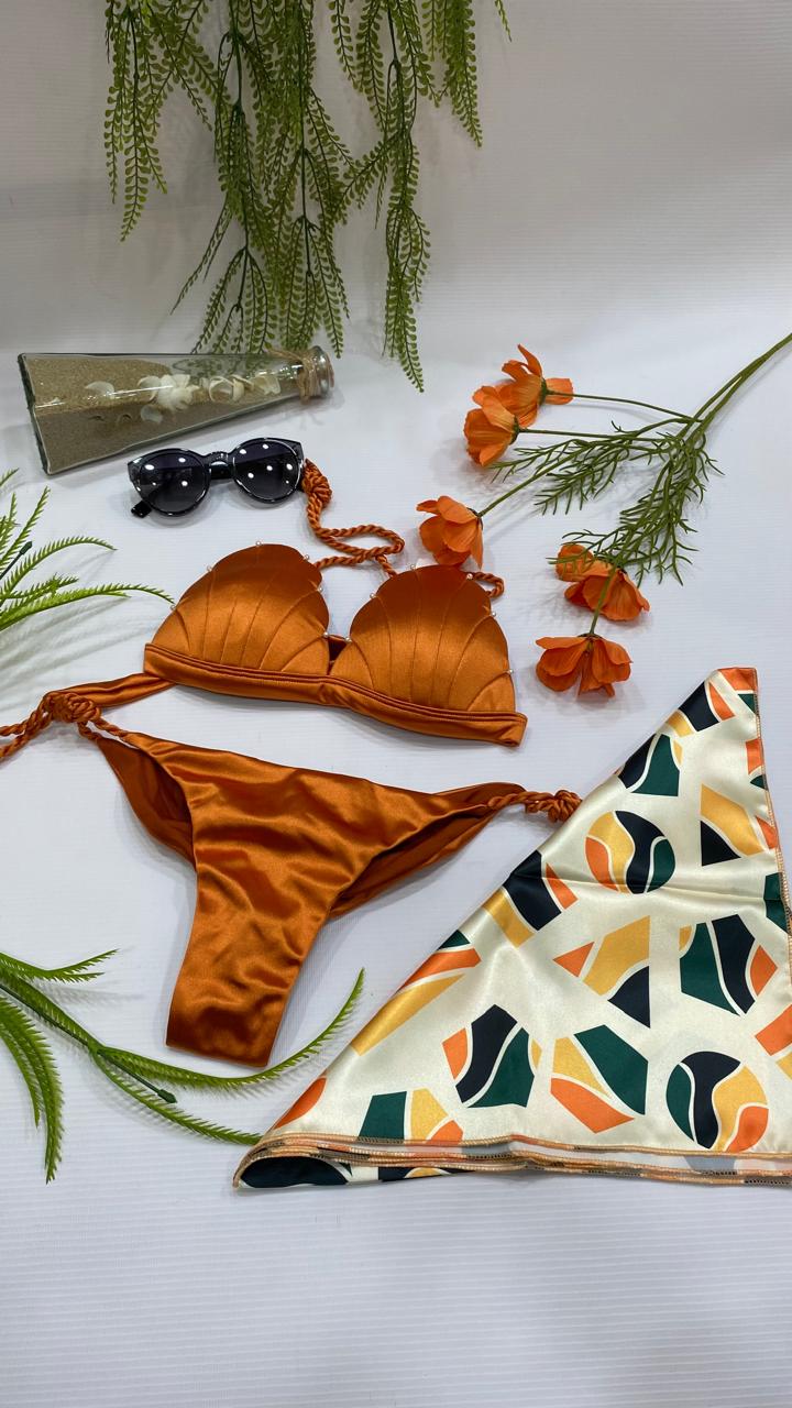 bikini concha perlas terracota