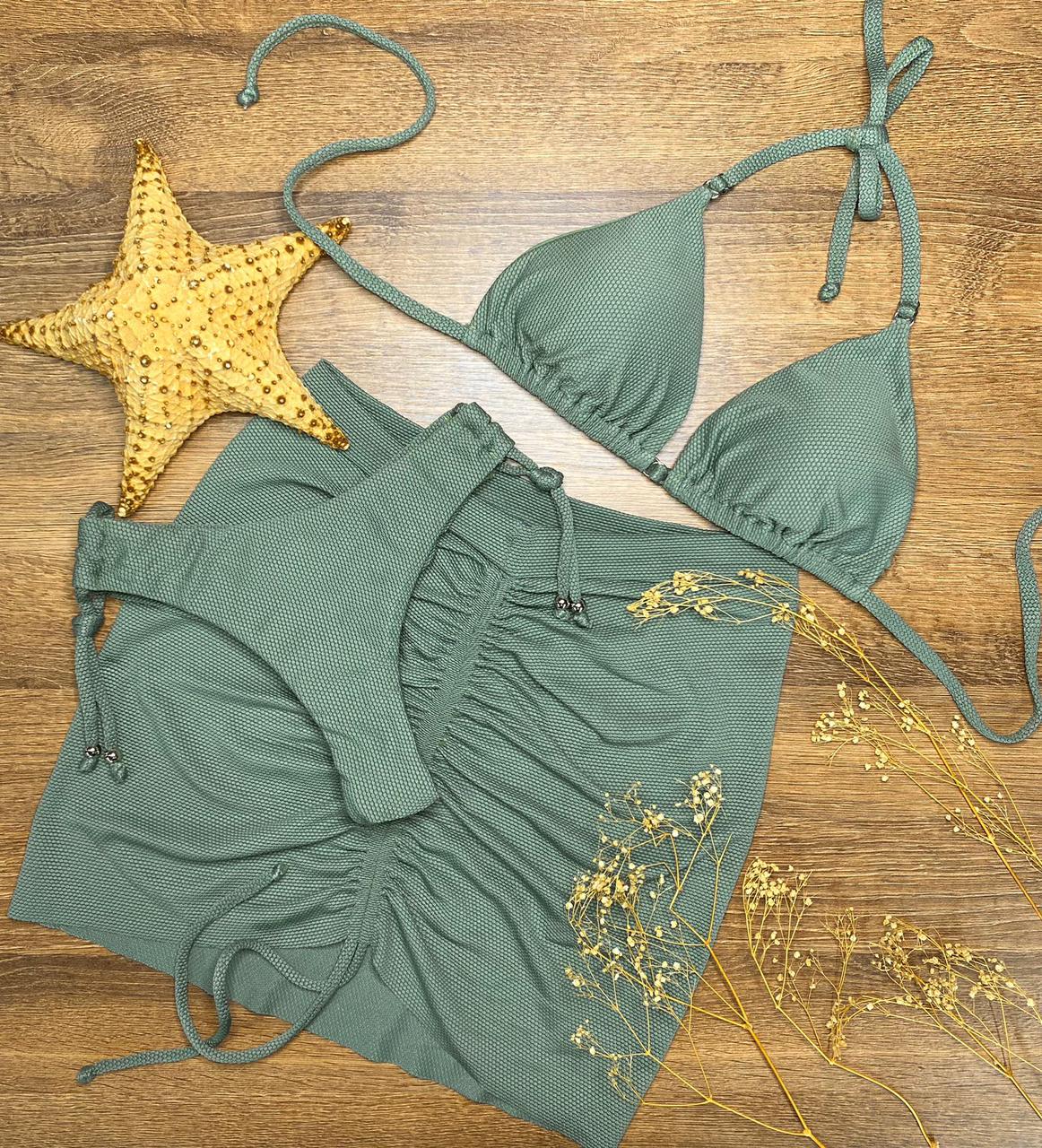 Set 3 piezas tela texturizada triangulo + panty + falda ajustable