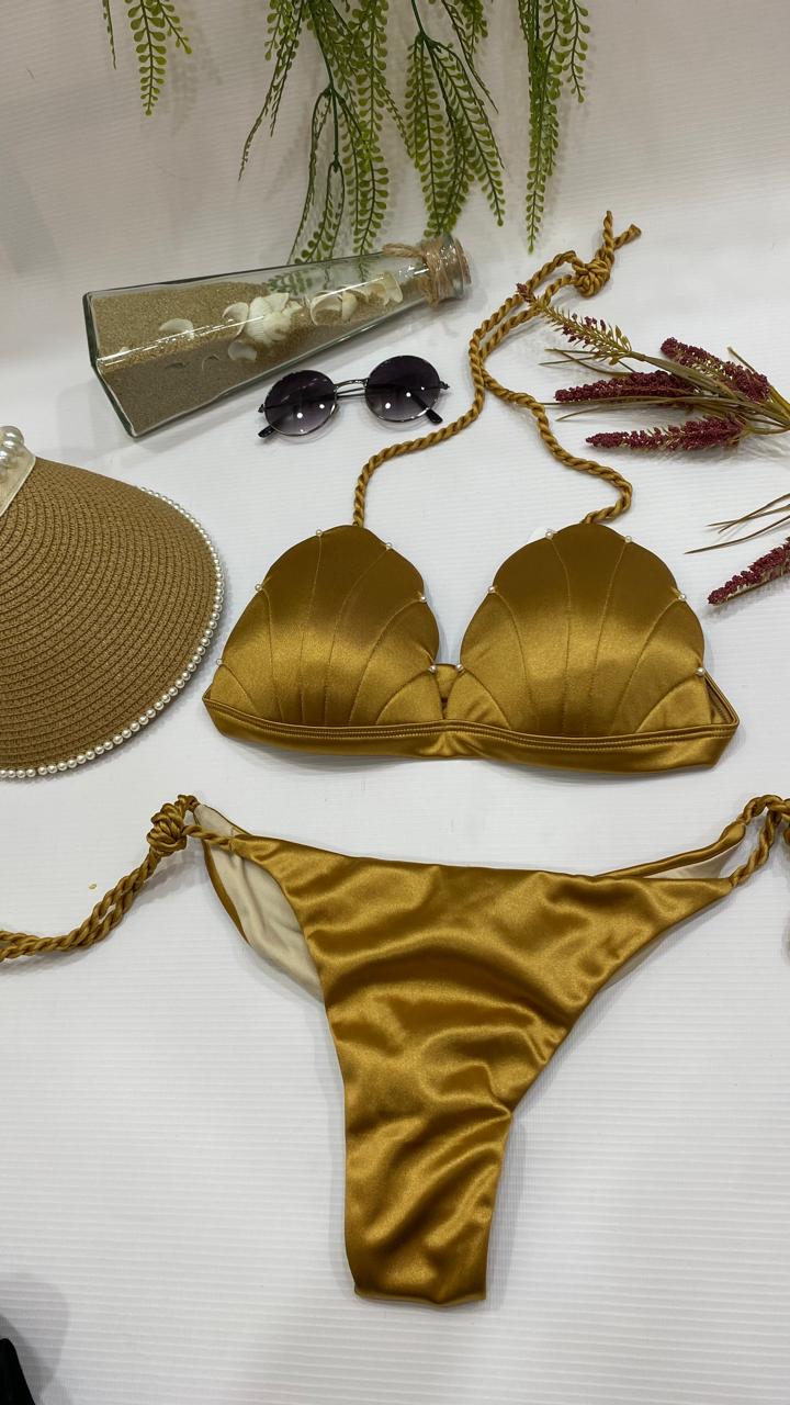 bikini  concha perlas dorado