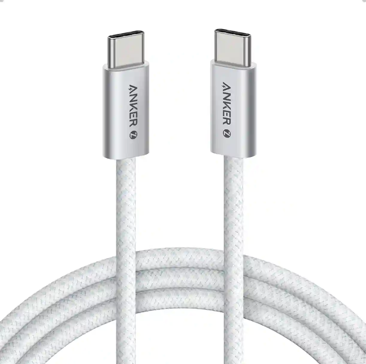 CABLE USB C A USB C BLANCO, ANKER ZOLO TRENZADO Y SIN SUCIEDAD, PARA IPHONE SERIE 16, MACBOOK, SOPORTA 240W
