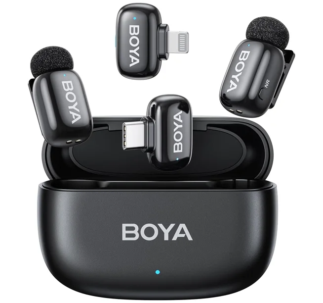 MICROFONO INALAMBRICO BOYA MINI PARA IPHONE/ANDRIOD/TABLETS/PC USB C LIGHTNING, CANCELACIÓN DE RUIDO, NEGRO