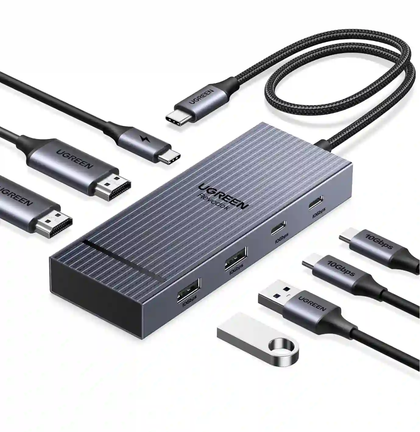 ADAPTADOR UGREEN 7 EN 1 USB C A X1 USB, X2 HDMI, X3 USB C, 100W