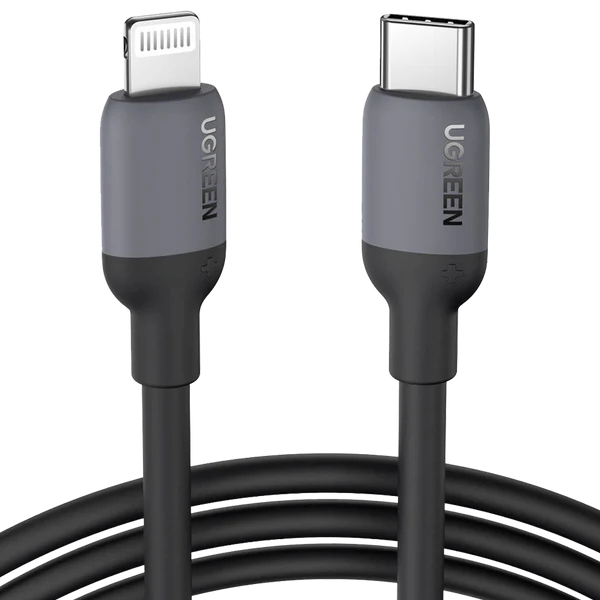 CABLE UGREEN USB A LIGHTNING SILICONA NEGRO