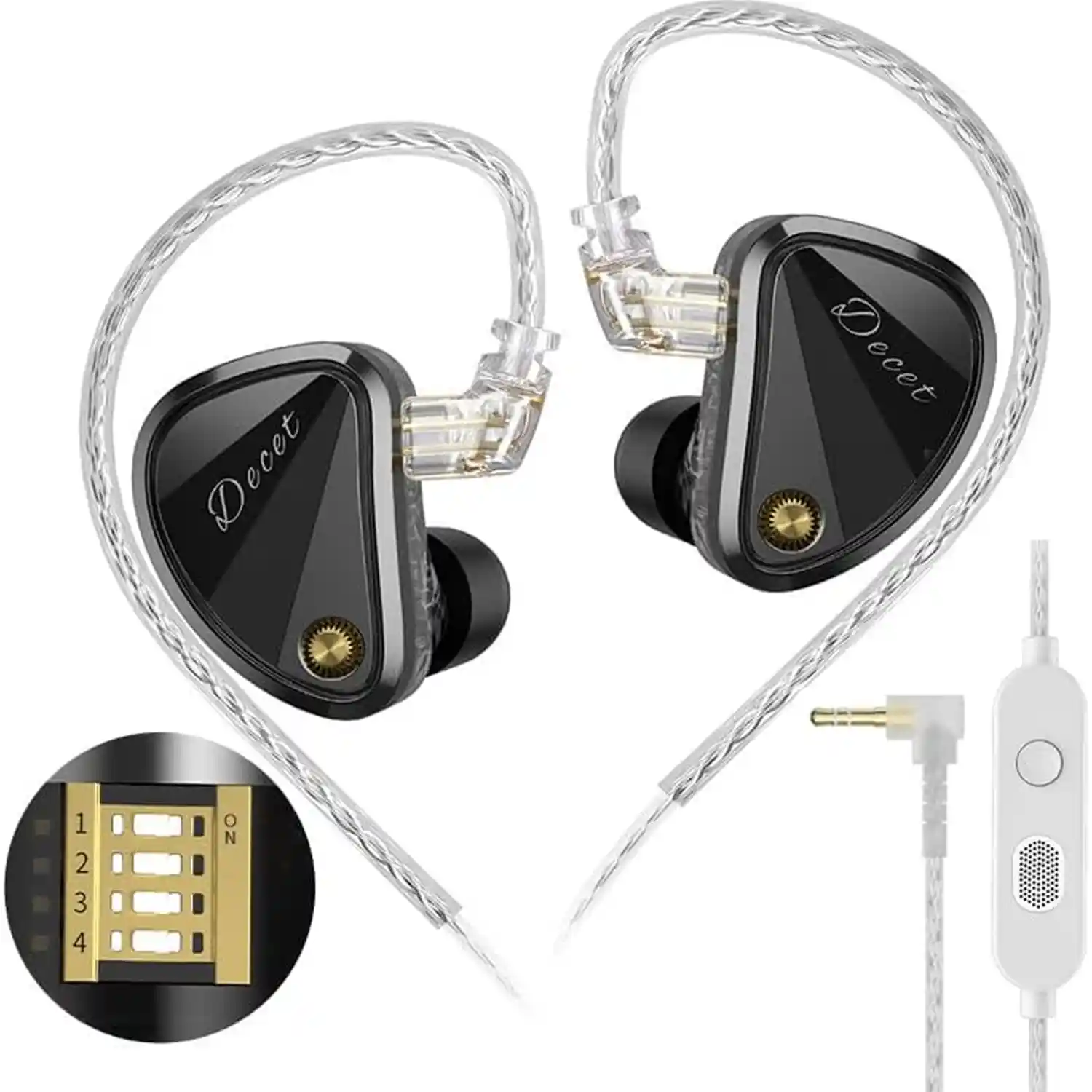 AUDIFONOS ALAMBRICOS IN EARS INTRAUDITIVOS KZ DECET, 5 CONTROLADORES DINAMICOS IEM, 4 INTERRUPTORES (NEGRO CON MICROFONO)