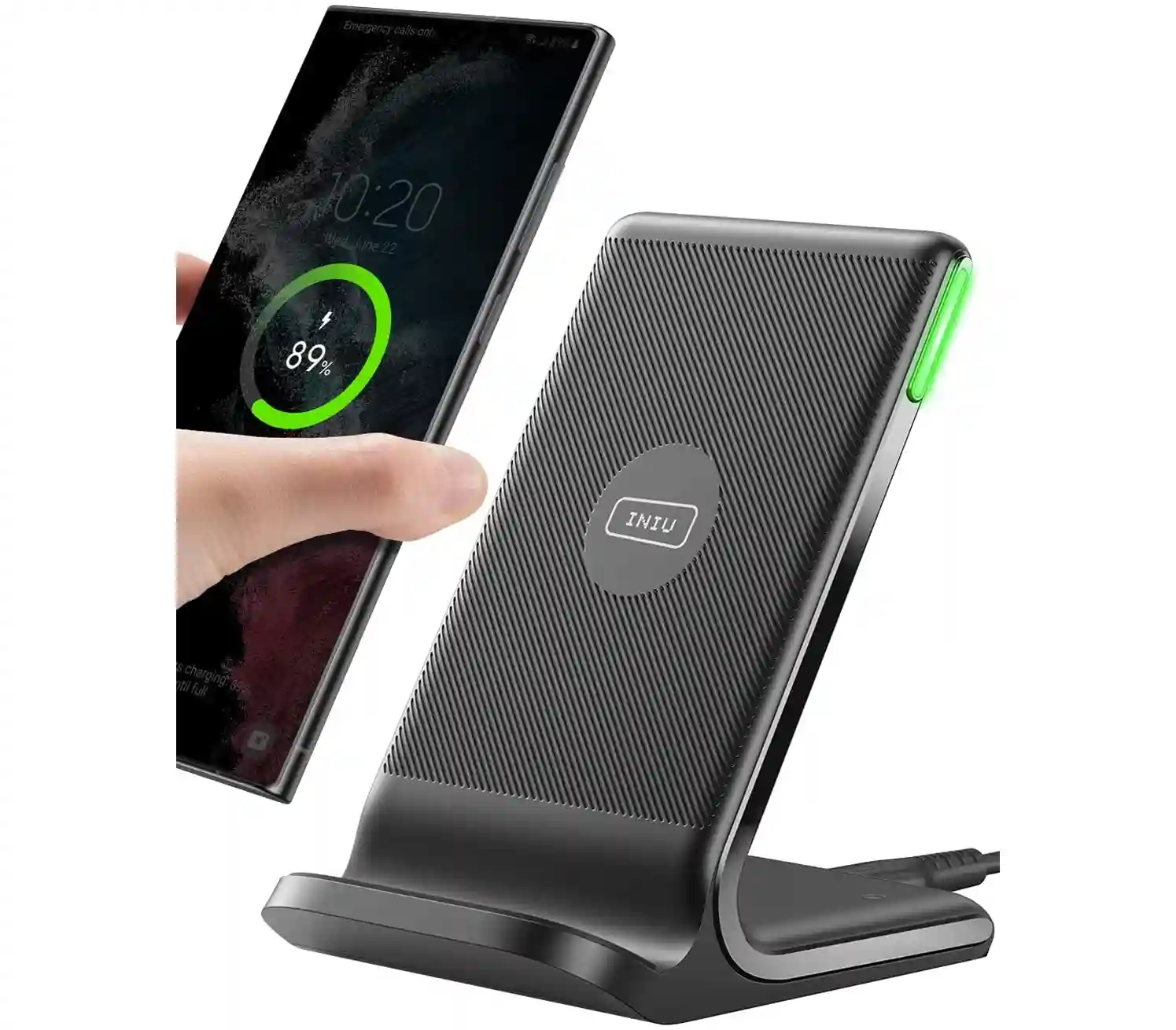 ESTACION DE CARGA RAPIDA QI CERTIFICADA DE 15W COMPATIBLE CON IPHONE Y SAMSUNG INIU 