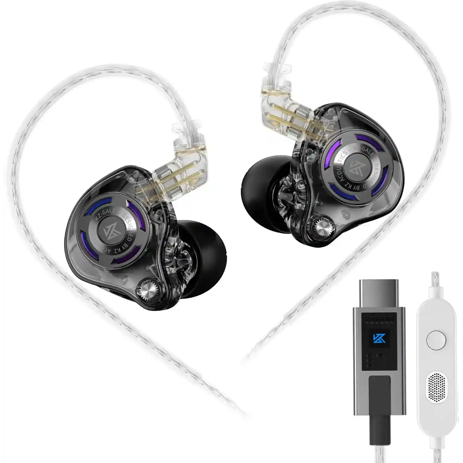 AUDIFONOS ALAMBRICOS IN EARS INTRAUDITIVOS KZ GALE, TIPO C, IEM, TARJETA DE SONIDO DSP INCORPORADA (NEGRO CON MICROFONO)