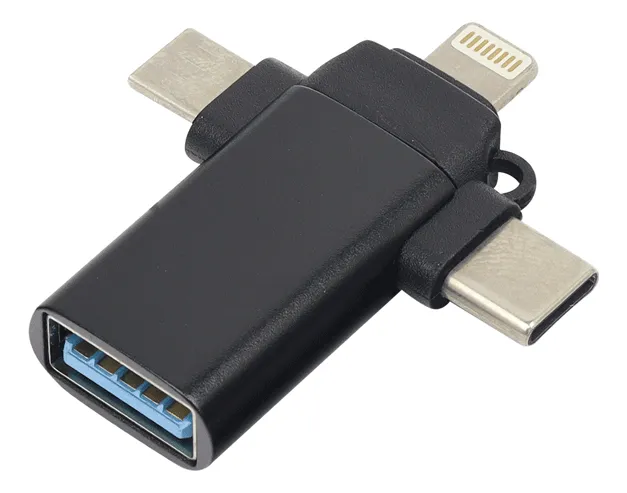 ADAPTADOR OTG USB A TIPO C, LIGHTNING, V8 NEGRO JALTECH