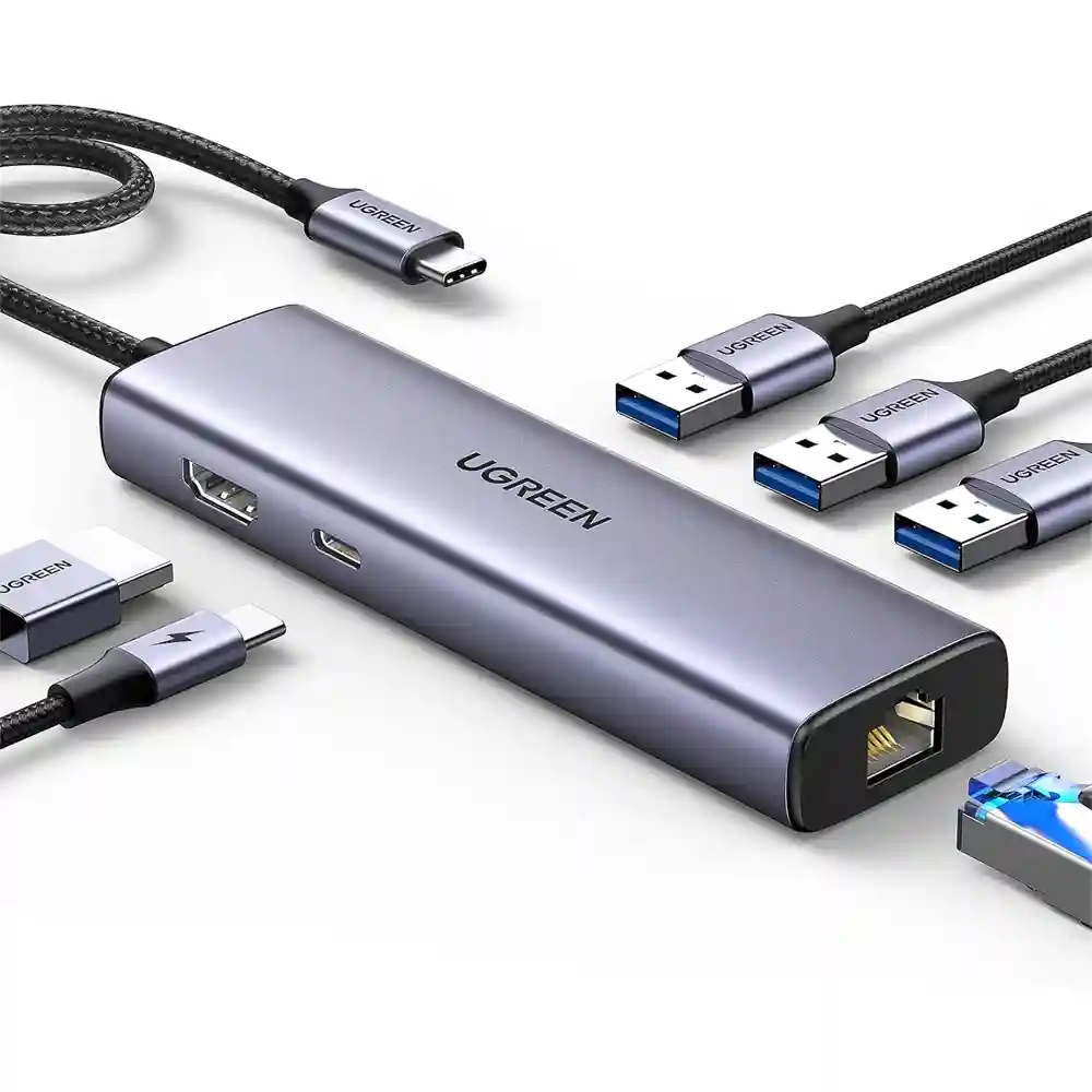 HUB 6 EN 1 USB C A X3 USB A, HDMI 4K, LAN, USB C, UGREEN