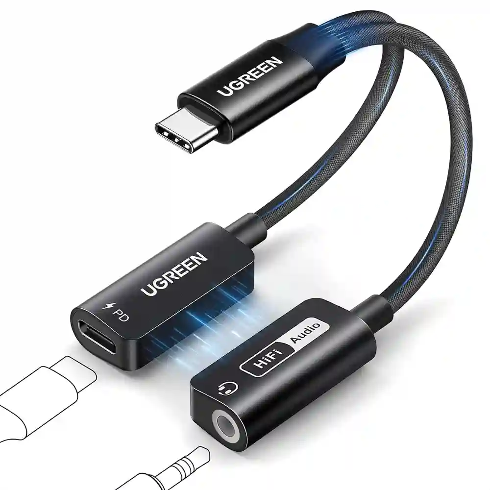ADAPTADOR MAGNÉTICO USB C A 3.5MM DE AUDIO Y CARGA 2 EN 1 DE ALTA RESOLUCIÓN 32BIT/384KHZ DE AUX A USB C CON DONGLE DE CARGA RÁPIDA PD 60W PARA IPHONE 17 PRO MAX, SWITCH 2, GALAXY S25ULTRA UGREEN