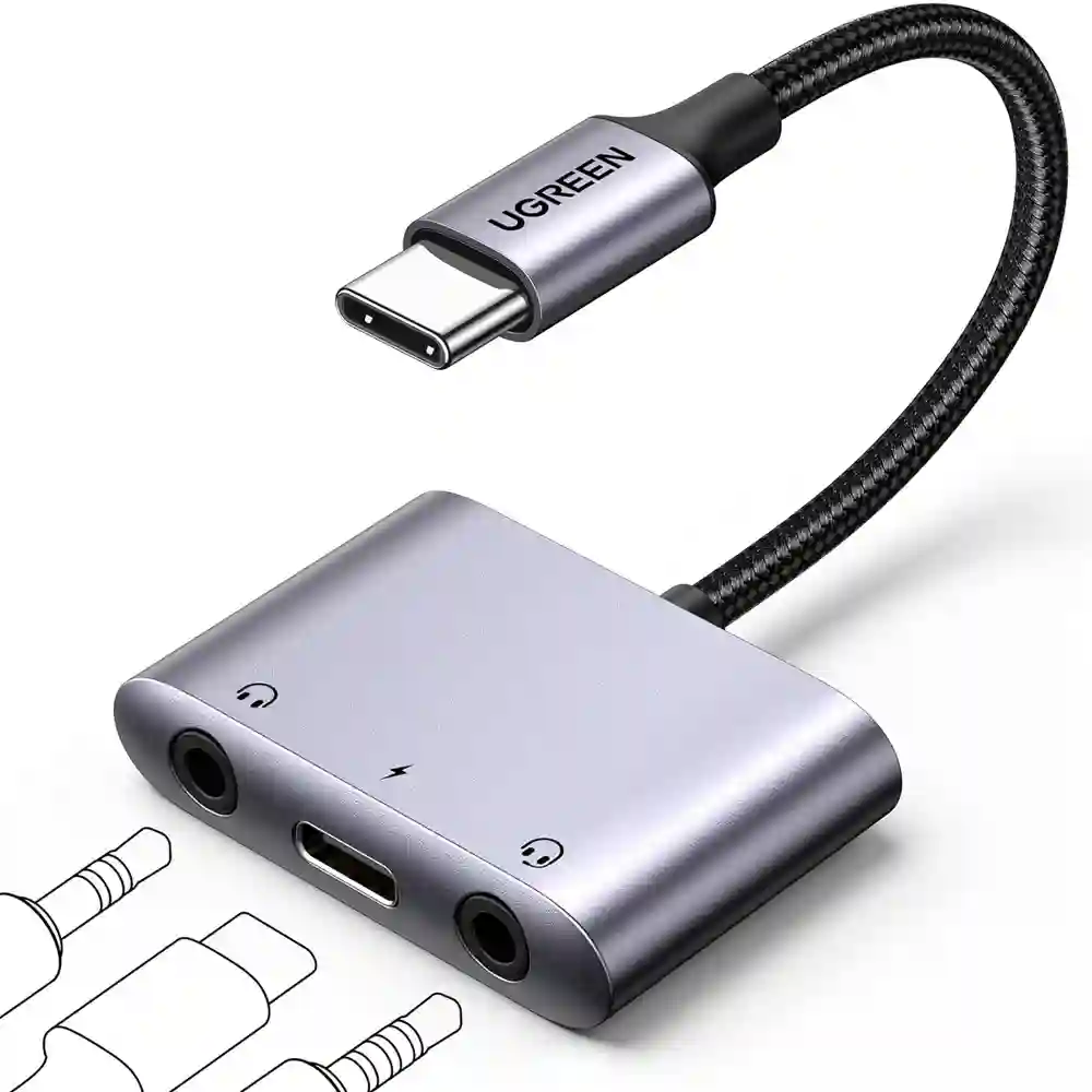 ADAPTADOR DE AUDIO USB C A 3.5 MM, CARGADOR 3 EN 1, CON PD 60 W, PARA IPHONE 17/16 PRO MAX, GALAXY S25/24 ULTRA, PIXEL 10, IPAD UGREEN