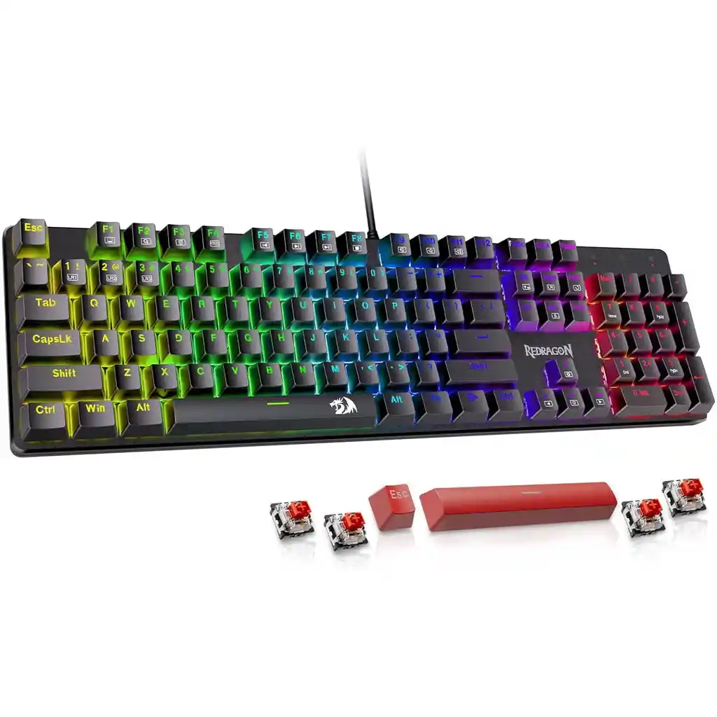 TECLADO MECANICO ALAMBRICO REDRAGON NEGRO 100% SWITCH ROJO