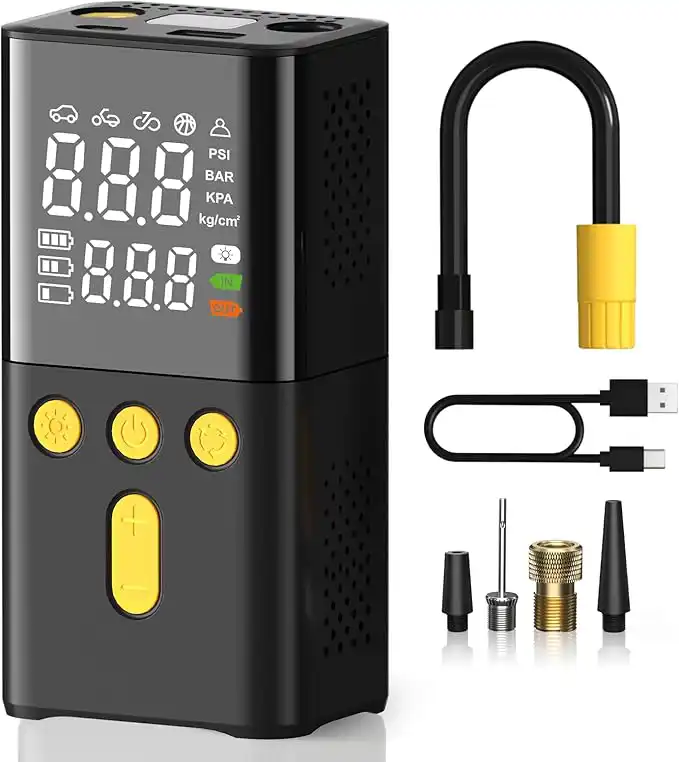 COMPRESOR DE AIRE PORTÁTIL PARA NEUMÁTICOS 150 PSI - AUTOMÓVIL, MOTOCICLETA, BICICLETA, BALON, CON MEDIDOR DE PRESIÓN, LUZ LED	