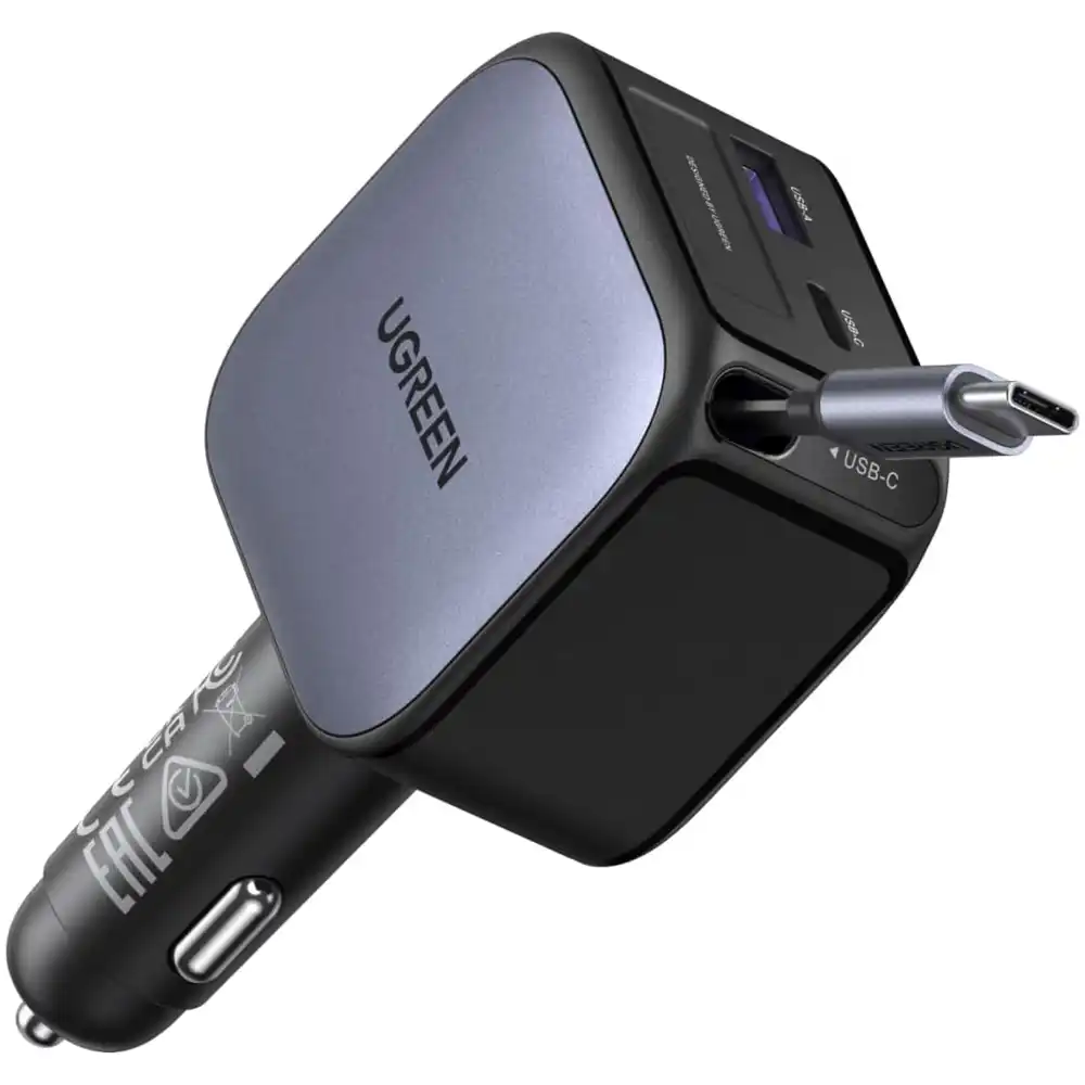 CARGADOR DE CARRO 60W CON CABLE RETRÁCTIL, 3 PUERTOS CON 30 W PD USB-C, USB-A UGREEN