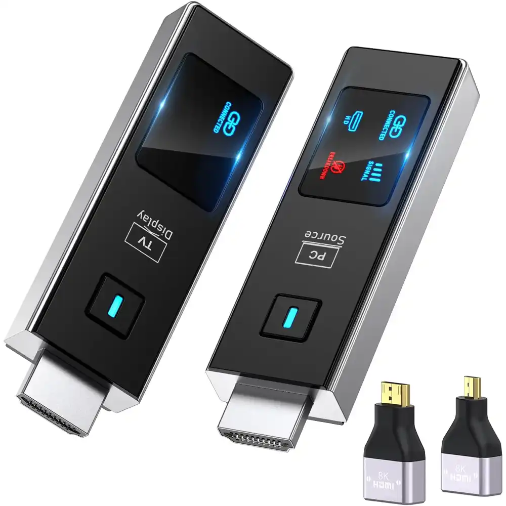 TRANSMISOR Y HDMI INALÁMBRICO DE 100 METROS, DECODIFICACIÓN 4K, SALIDA DE 1080 P A 60 HZ CON PANTALLA LED, PLUG & PLAY 5.8+2.4G