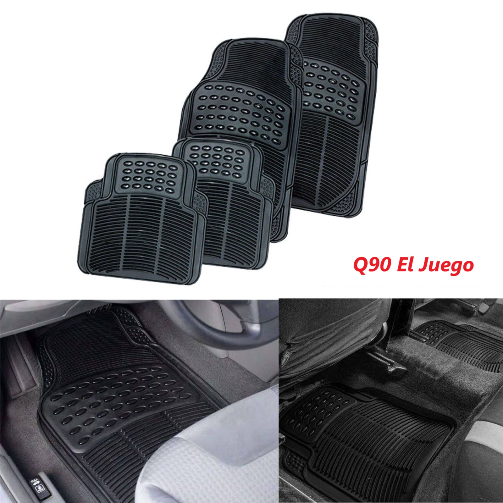 ALFOMBRA 4 PIEZAS HULE NEGRA