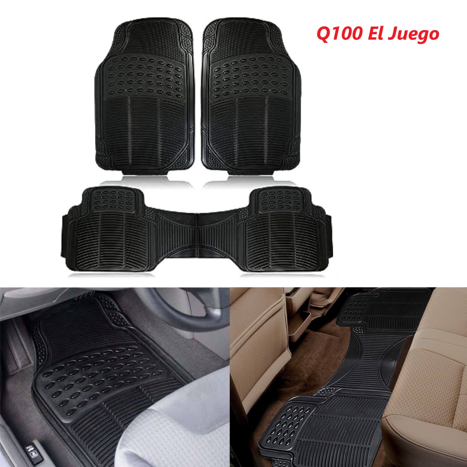 ALFOMBRA 3 PIEZAS HULE NEGRA