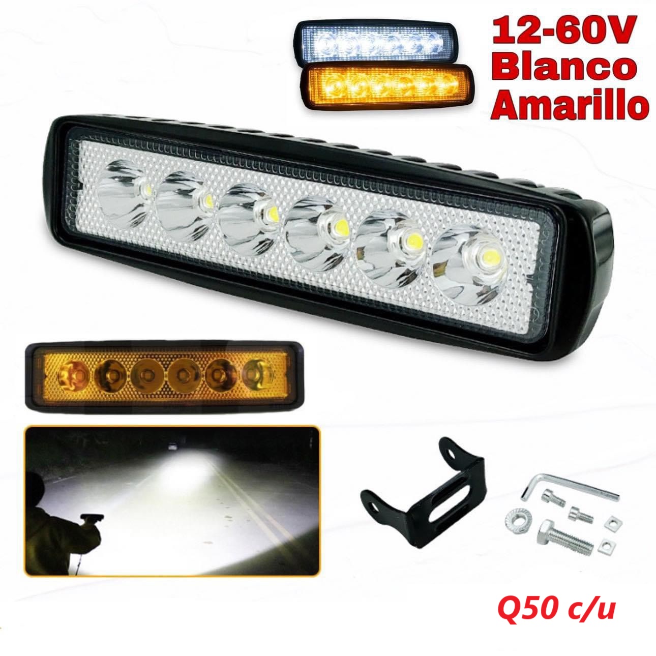BARRA 6LED 18W BLANCO/AMARILLO 12-24V